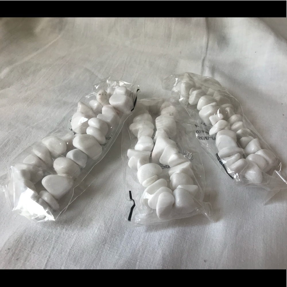Set of 3 New White Stone Bead Elastic Bracelets